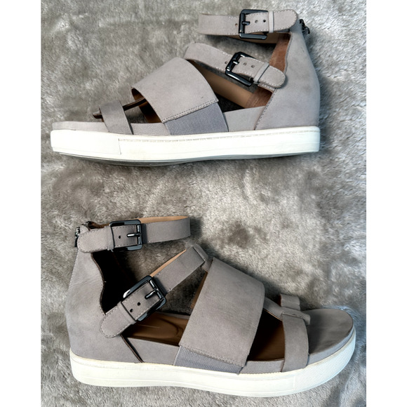 Linea Paolo Gray Leather Hidden Wedge Sandals Womens Size 8 - Picture 2 of 8